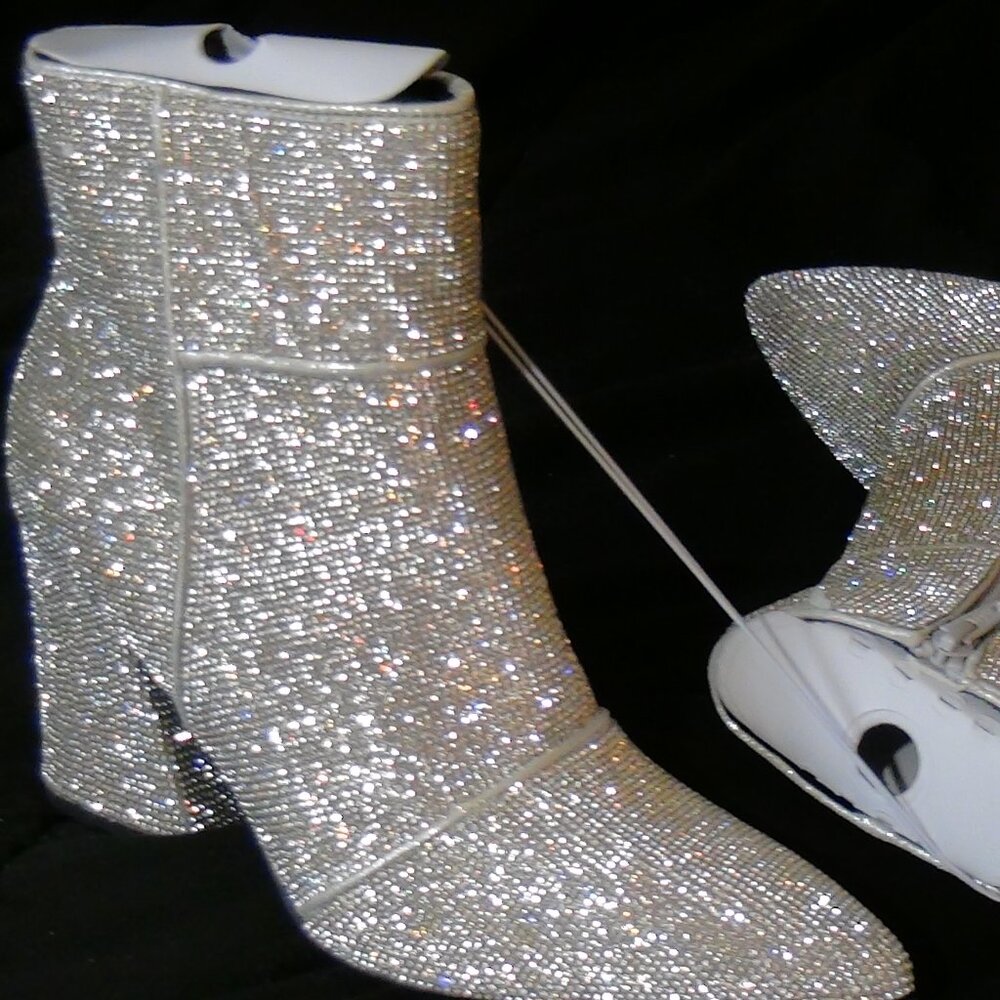 a new day Silver Crystal Embellished Block Heel Ankle Boots